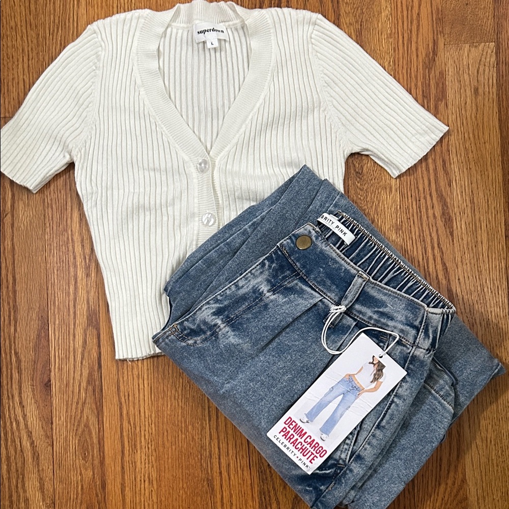 Superdown Cream Ribbed Cardigan